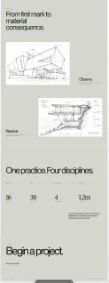 Página mobile completa del método de Veyran Architecture Studio con Observe, Resolve, datos del estudio y llamada a proyecto